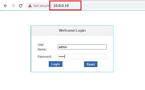 Log in to Router via 10.0.0.10 Address